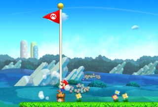 Above: Mario the conqueror raises his own flag at the end of a level in Super Mario Run.